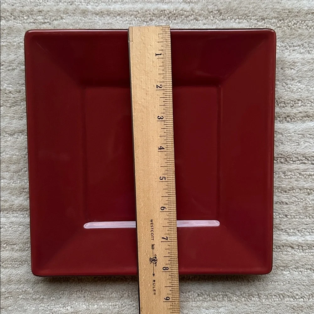 Set of 2 POTTERY BARN CHINA Salad Appetizer Plates Asian Square Paprika (Red) 8”